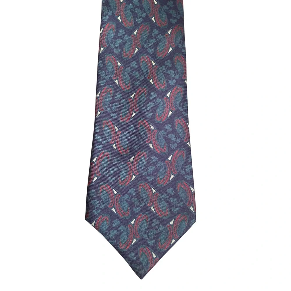 Lanvin Paris Mens Silk Tie Navy Blue Paisley Geometric Made in France Luxury‎